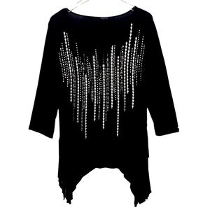 RELATIVITY Women Blouse Bling High/low Handkerchief Fringe Grommets Size Large
